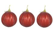 Trio de Bolas Natalina Vermelho nevado 10cm