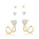 Trio de Brincos Argola e dois corações Banhados a Ouro 18k