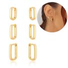 Trio de Brincos Argolas Click Quadradas Ouro 18k