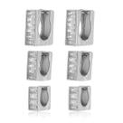 Trio de Brincos Argolas Quadradas Cravejadas Zircônias Baguetes Folheado Ródio Branco