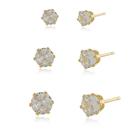 Trio de Brincos de Zircônias Redondos Semi Joias Banhado Ouro 18k Presente Mae Esposa Namorada