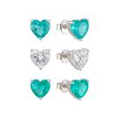 Trio De Brincos Feminino Em Prata 925 Coração 3 Cores
