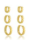 Trio De Brincos Femininos Corações Lisos Banhados A Ouro 18k