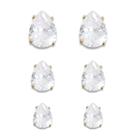 Trio de Brincos Gota Zircônia Cristal Banhado a Ouro 18K Semijoia