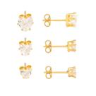 Trio de Brincos Ponto de Luz Coração Zircônia Folheado a Ouro 18k