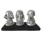 Trio de Budas na Base 12cm - Nada Vejo, Nada Escuto, Nada Falo - Prateado
