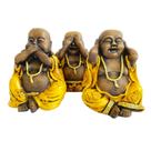 Trio de Budas não veja o mal, não ouça o mal, não fale o mal 15cm Amarelo - Hadu Esotéricos