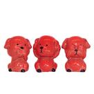 Trio de Cachorrinhos Sábios - Cego Surdo Mudo Cerâmica Vermelho