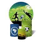 Trio De Capa Cilíndricas + Painel Sublimado c/ Elástico Brasil Jogador de Futebol Silhueta Campo