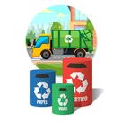 Trio De Capa Cilíndricas + Painel Sublimado c/ Elástico Caminhão de Lixo Reciclável