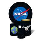 Trio De Capa Cilíndricas + Painel Sublimado c/ Elástico Nasa Espaço foguete Saindo do Planeta Terra
