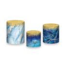 Trio De Capa Cilindro - Efeito Mármore Azul Com Dourado 021