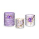 Trio De Capa Cilindro - Efeito Marmorizado com Flores Lilás 040