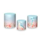 Trio De Capa Cilindro - Jardim Pássaros Aquarela Azul 001