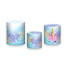 Trio De Capa Cilindro - Unicórnio Flores Rosa Cute 007 Trio De Capa Cilindro - Unicórnio Flores Rosa Cute 007