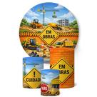 Trio de Capas Cilíndricas e Painel Redondo De Tecido Sublimado Em Obras Máquinas com Elástico Trio de Capas Cilíndricas e Painel Redondo De Tecido Sublimado Em Obras Máquinas com Elástico