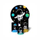 Trio de Capas Cilíndricas + Painel Redondo Sublimado C/Elástico Astronauta Cute Espaço Planetas e Estrelas