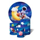 Trio de Capas Cilíndricas + Painel Redondo Sublimado c/Elástico Astronauta no Espaço Nave Planetas