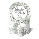 Trio de Capas Cilíndricas + Painel Redondo Sublimado C/Elástico Bodas de Prata Alianças e Folhas Mármore