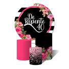 Trio de Capas Cilíndricas + Painel Redondo Sublimado c/ Elástico De repente 40 flores rosa neon