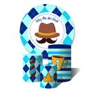 Trio de Capas Cilíndricas + Painel Redondo Sublimado c/Elástico Dia dos Pais Chapéu e Bigode Xadrez Azul