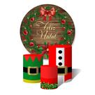 Trio de Capas Cilíndricas + Painel Redondo Sublimado c/ Elástico Feliz Natal Guirlanda Papai Noel