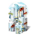 Trio de Capas Cilíndricas + Painel Redondo Sublimado c/ Elástico Prédios na cidade super heróis HQ