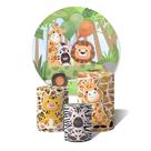 Trio de Capas Cilíndricas + Painel Redondo Sublimado C/Elástico Safari Aquarela Textura Animal Print Balões
