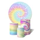 Trio de Capas Cilíndricas + Painel Redondo Sublimado c/ Elástico Tie Dye Cores Espiral Trio de Capas Cilíndricas + Painel Redondo Sublimado c/ Elástico Tie Dye Cores Espiral