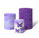 Trio de Capas Cilíndricas Versátil Borboletas Roxas Aquarela Lilás Glitter Brilho c/ Elástico