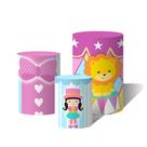 Trio de Capas Cilíndricas Versátil Circo Candy Laço Rosa Palhacinha e Leão c/ Elástico