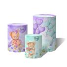 Trio de Capas Cilíndricas Versátil Revelação Ursinhos Boy or Girl Lilás e Verde Aquarela c/ Elástico
