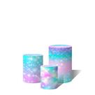 Trio de Capas Cilindricas Versátil Sereia Azul e Rosa Brilho C/ Elástico