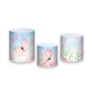 Trio de Capas de Cilindro - Borboleta com Flor Azul e Rosa 030 Trio de Capas de Cilindro - Borboleta com Flor Azul e Rosa 030