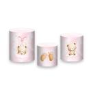 Trio de Capas de Cilindro - Chá de Bebê Ursinha Rosa Suave e Bege 068