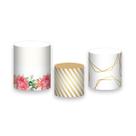 Trio de Capas de Cilindro - Efeito Geometrico Duplo Flores Rosa 018