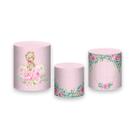 Trio de Capas de Cilindro - Ursinha Rosa Aquarela Floral 009