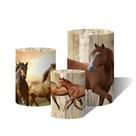Trio de Capas Para Cilindro Cavalos Correndo Madeira C/ Elástico
