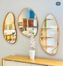 Trio de Espelho Decorativo Orgânico Com Moldura Lâmina De Madeira