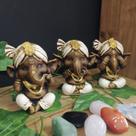 Trio de ganesha envelhecido c/ branco 11cm