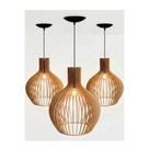 Trio de Lustres Pendentes em MDF Cru Design Orgânico Elegante