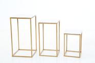 Trio de Mesas Cubo Desmontável Dourado Tampo Branco