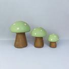 Trio de Mini Cogumelo Verde Claro Decorado de Ceramica