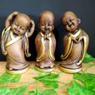 Trio de monges da harmonia envelhecido 17cm