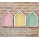 Trio De Nicho Casinha Com Fundo Colorido 40x45x15cm Mdf