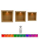 Trio de Nicho Quadrado Simples 24x12/ 31x12/ 37x12 Acompanha Kit de 3 Led Colorido com Controle Mdf