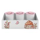 Trio de Potes e Bandeja Kit Higiene MDF Cogumelo