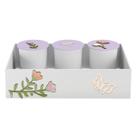 Trio de Potes e Bandeja Kit Higiene MDF Flores
