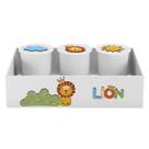 Trio de Potes e Bandeja Kit Higiene MDF Leão Lion