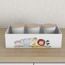 Trio de Potes e Bandeja Kit Higiene MDF Safari Selva